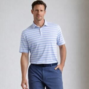 Peter Millar Crown Sport Featherweight UPF 50 Size XXL Polo Blue White Mens